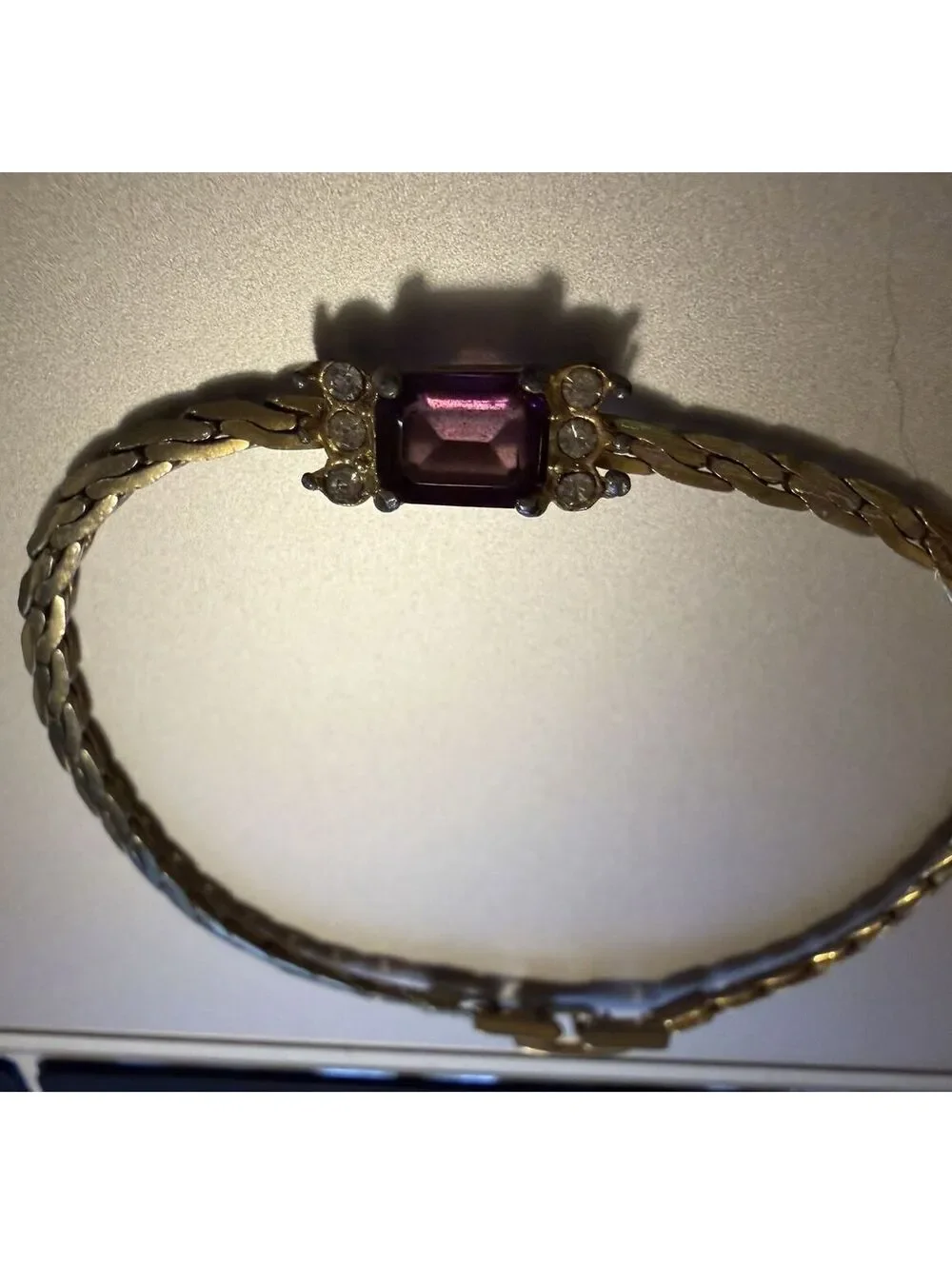 BRACELET Gold-Tone Bracelet with Purple Gemstone and Clear Rhinestones 7